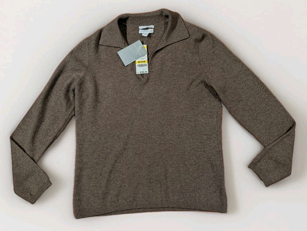 2-Ply 100% Cashmere Charter Club Women's Brown Polo Sweater Collared NWT